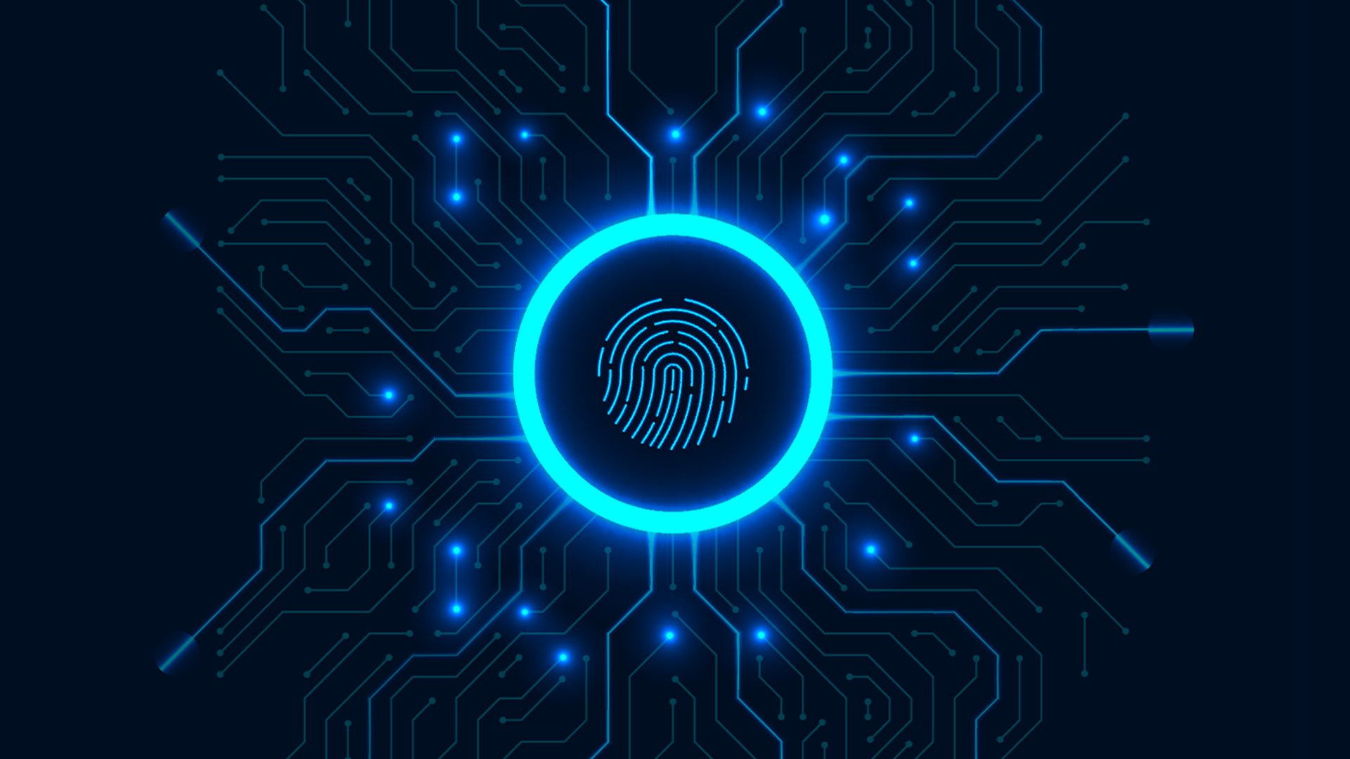 Glowing fingerprint at the centre of a circuit board